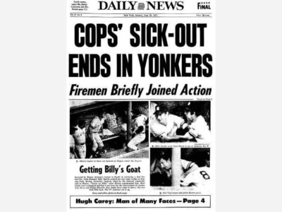 YONKERS HISTORY: Yonkers officials today obtained an injunction ordering nearly 450 patrolmen and officers to end their two‐day “sick‐out”